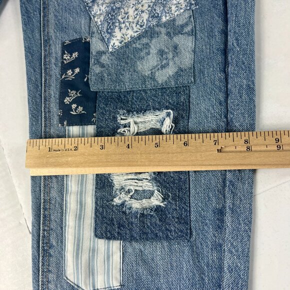 American Eagle Jeans Women's 0 Reg Mom Straight Blue Patchwork Distressed Denim - Picture 13 of 16